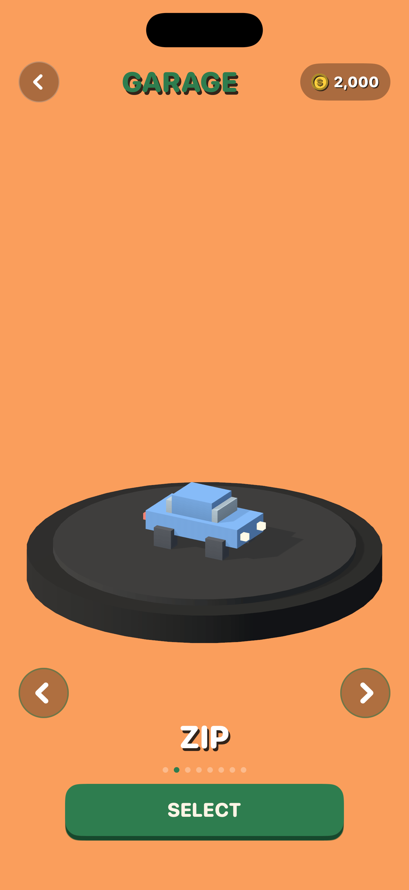 iPhone: the garage, picking a voxel car